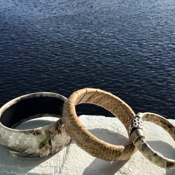 Wild Exotic Python Leather Bangles Bracelets Bundle (3 Bracelets) - Picture 3 of 13